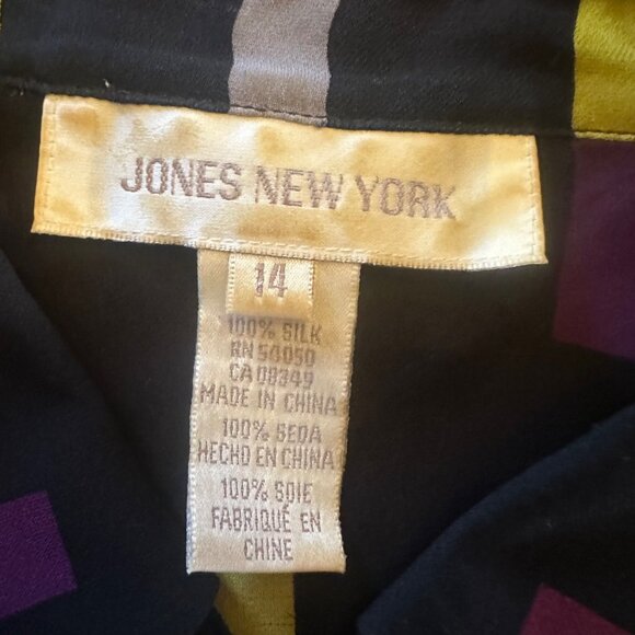 Jones New York 100% Silk Colorful Geometric Print Button-Up Blouse Size 14 - Picture 5 of 6